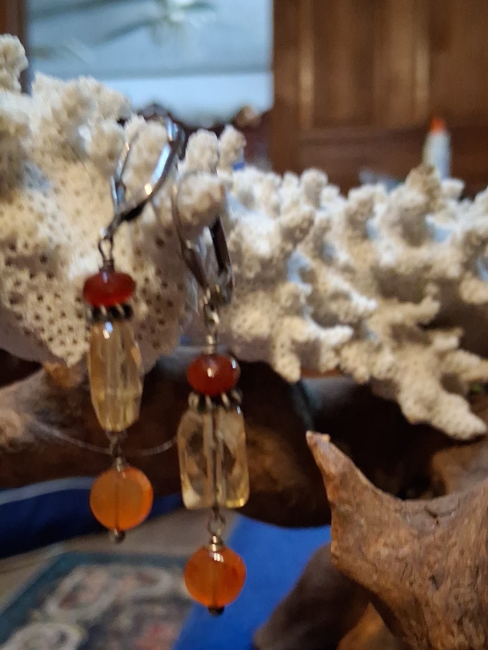 Amber and Orange Glass Bead Dangle Earrings - Women Jewelry